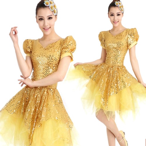 Modern dance jazz dance costumes paillette for women girls blue gold red singers stage performance competition dj dj cheer leaders gogo singers cosplay dresses